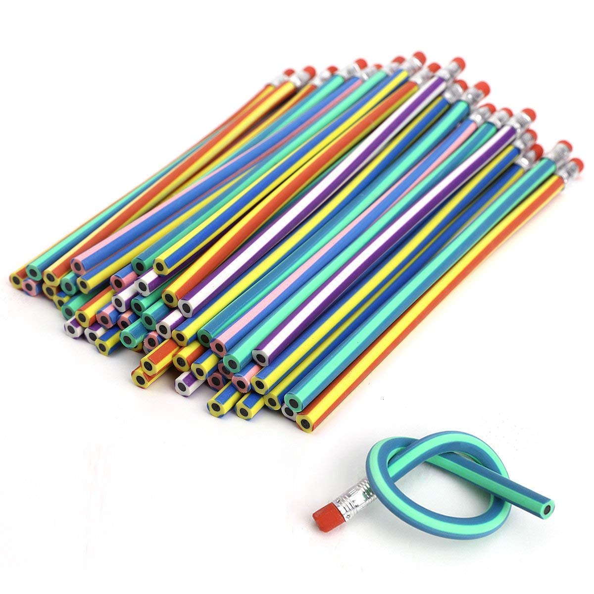 AHG 30 Pcs Soft Flexible Bendy Pencils with Eraser | Twistable Wood Material | Mixed Colors 4