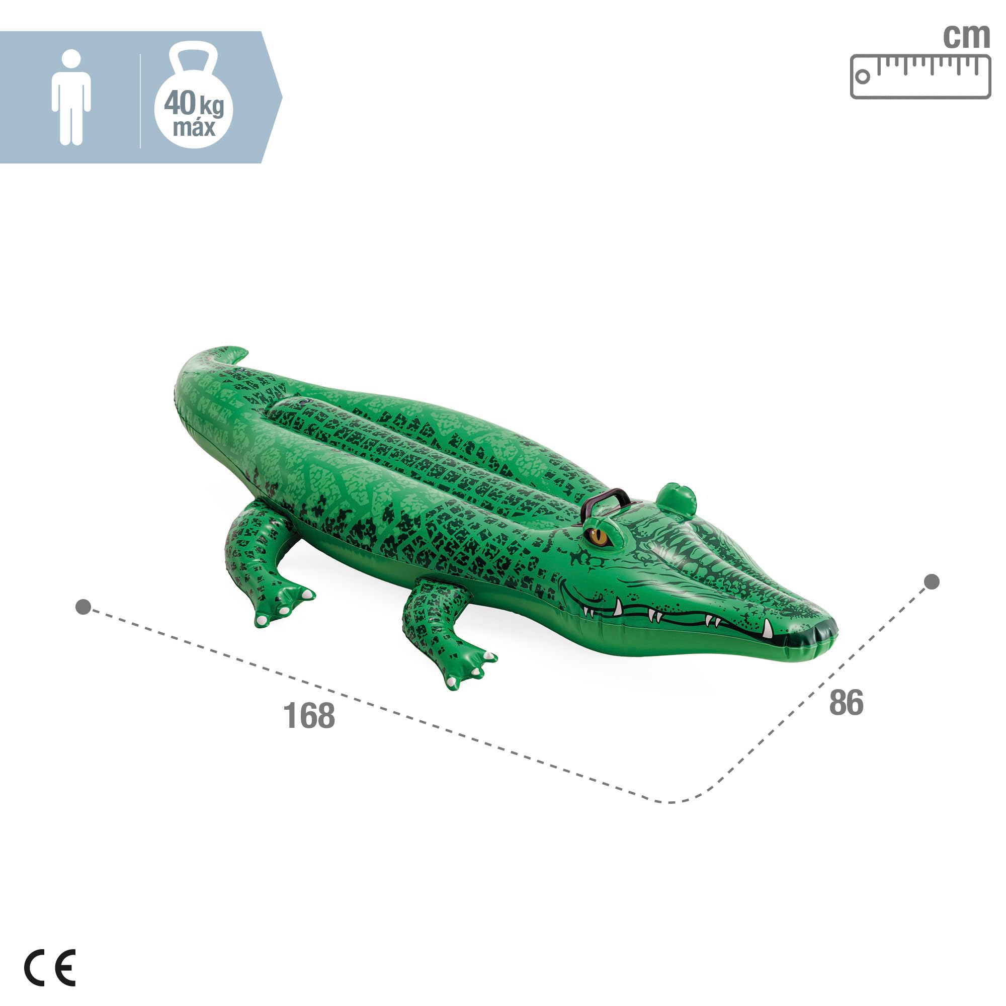 Intex Inflatable Crocodile Ride-On Pool Toy | 168x86 cm | Green | Includes Repair Kit 3