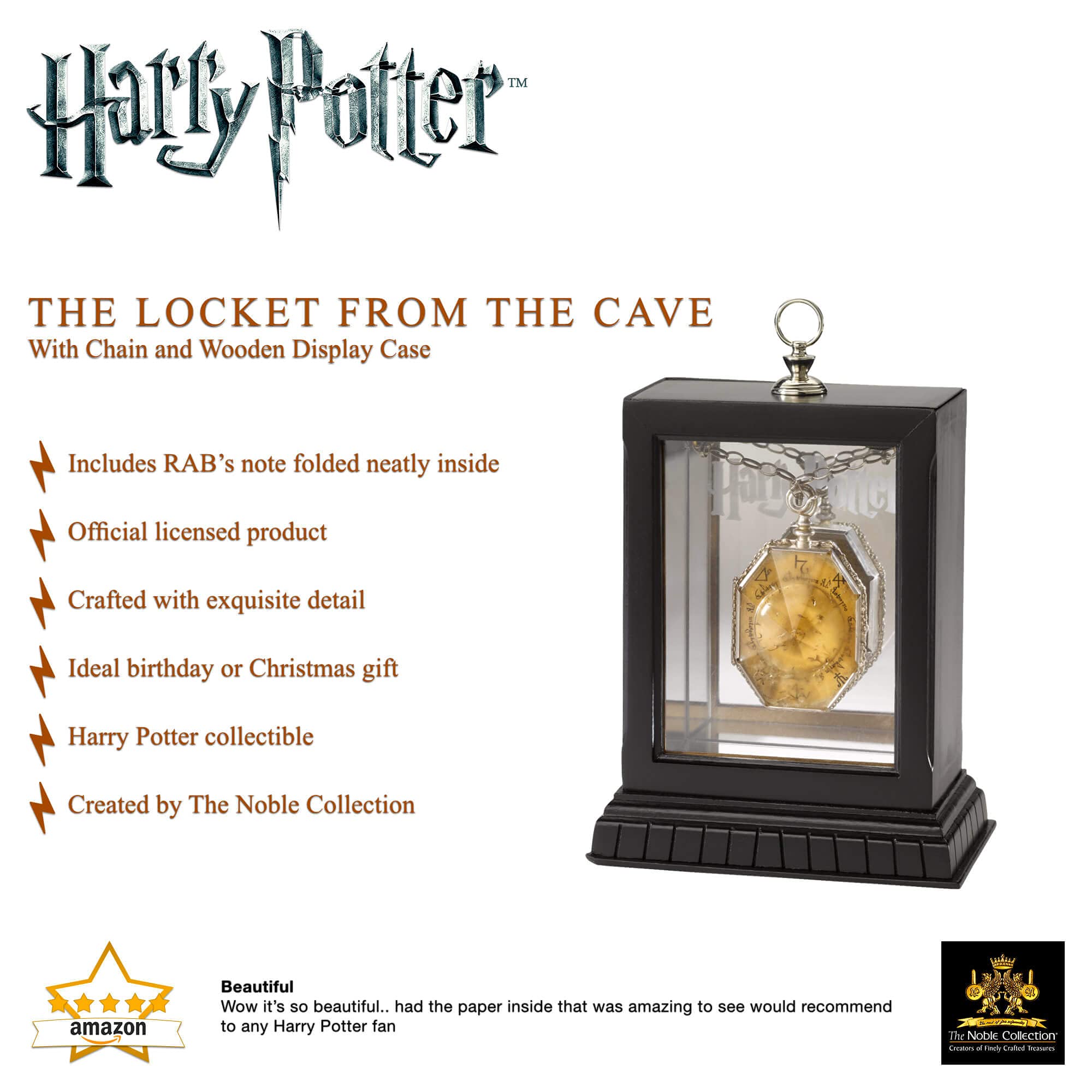 The Noble Collection Harry Potter The Locket from the Cave - Die-Cast Metal Locket with Chain & Wooden Display Case 9
