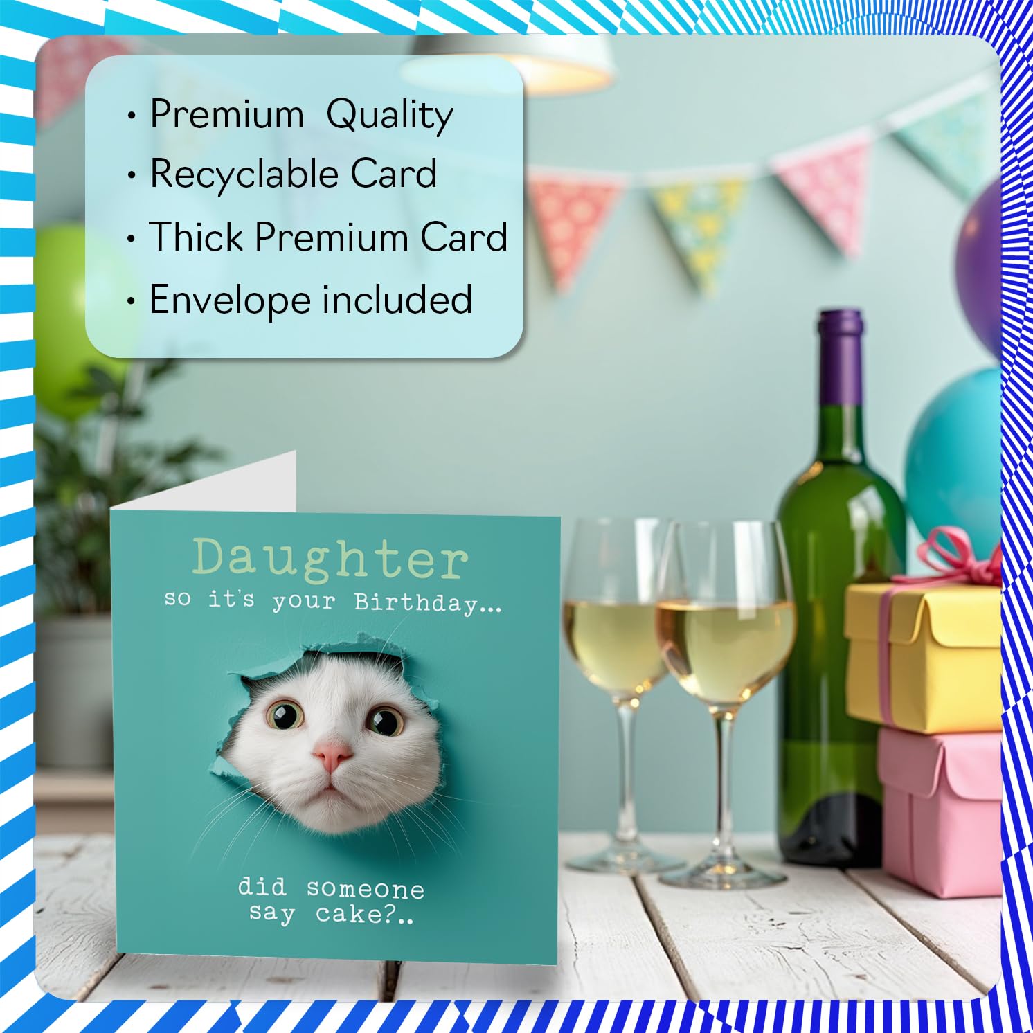 Stuff4 Daughter Birthday Card - Catty Cake Design | 145mm x 145mm | Uncoated Inner 3