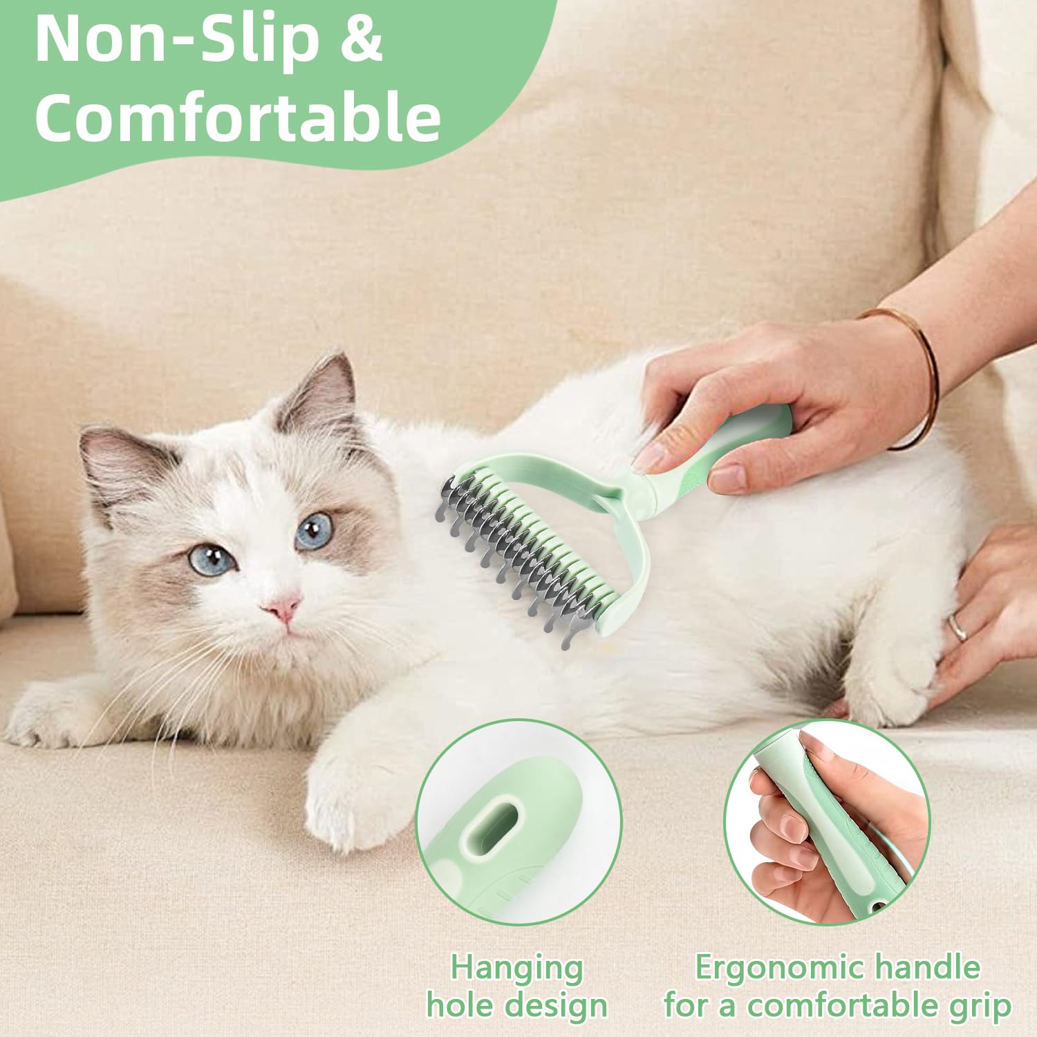 MOXYOY 2-in-1 Dematting Rake for Dogs and Cats | Stainless Steel | Medium Size 6