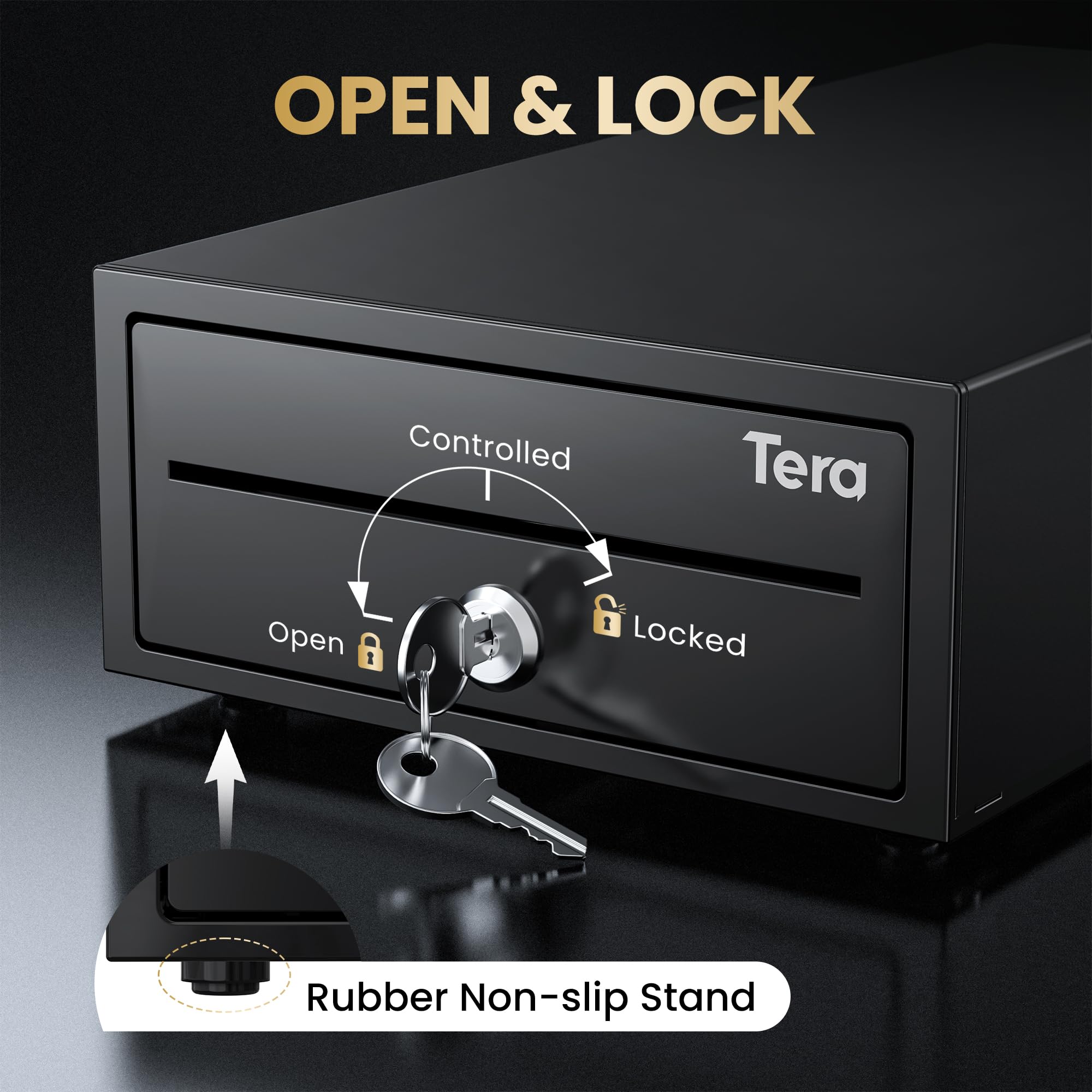 Tera 8'' Mini Cash Drawer Register - Compact 4 Bill/6 Coin Tray | RJ12 Compatible | Black 6