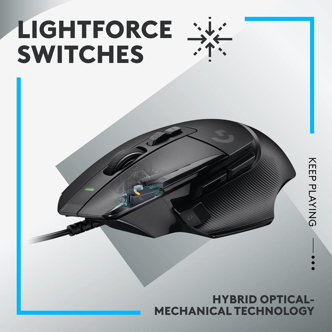 Logitech G G502 X Wired Gaming Mouse - Black with LIGHTFORCE Hybrid Optical-Mechanical Switches