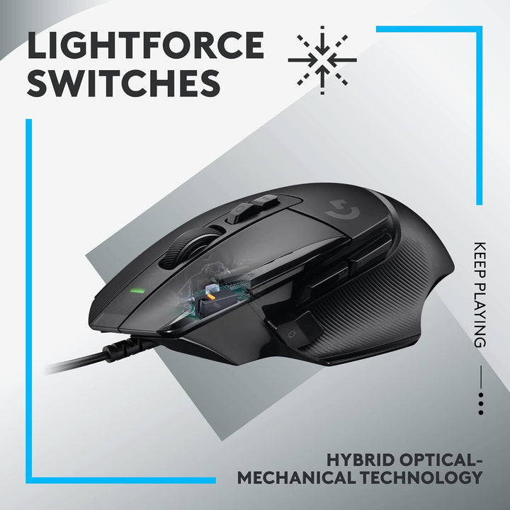 Logitech G G502 X Wired Gaming Mouse - Black with LIGHTFORCE Hybrid Optical-Mechanical Switches