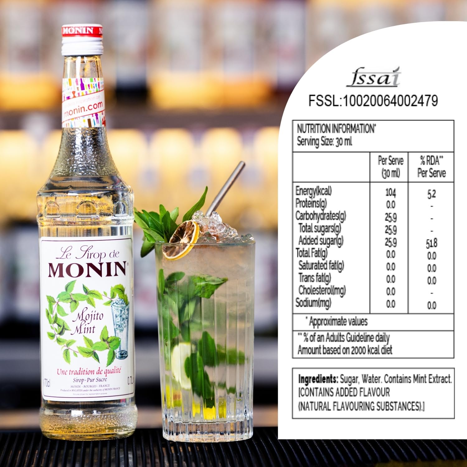 Monin Mojito Mint Syrup - Natural Flavouring for Cocktails & Mocktails | 700ml Glass Bottle 6