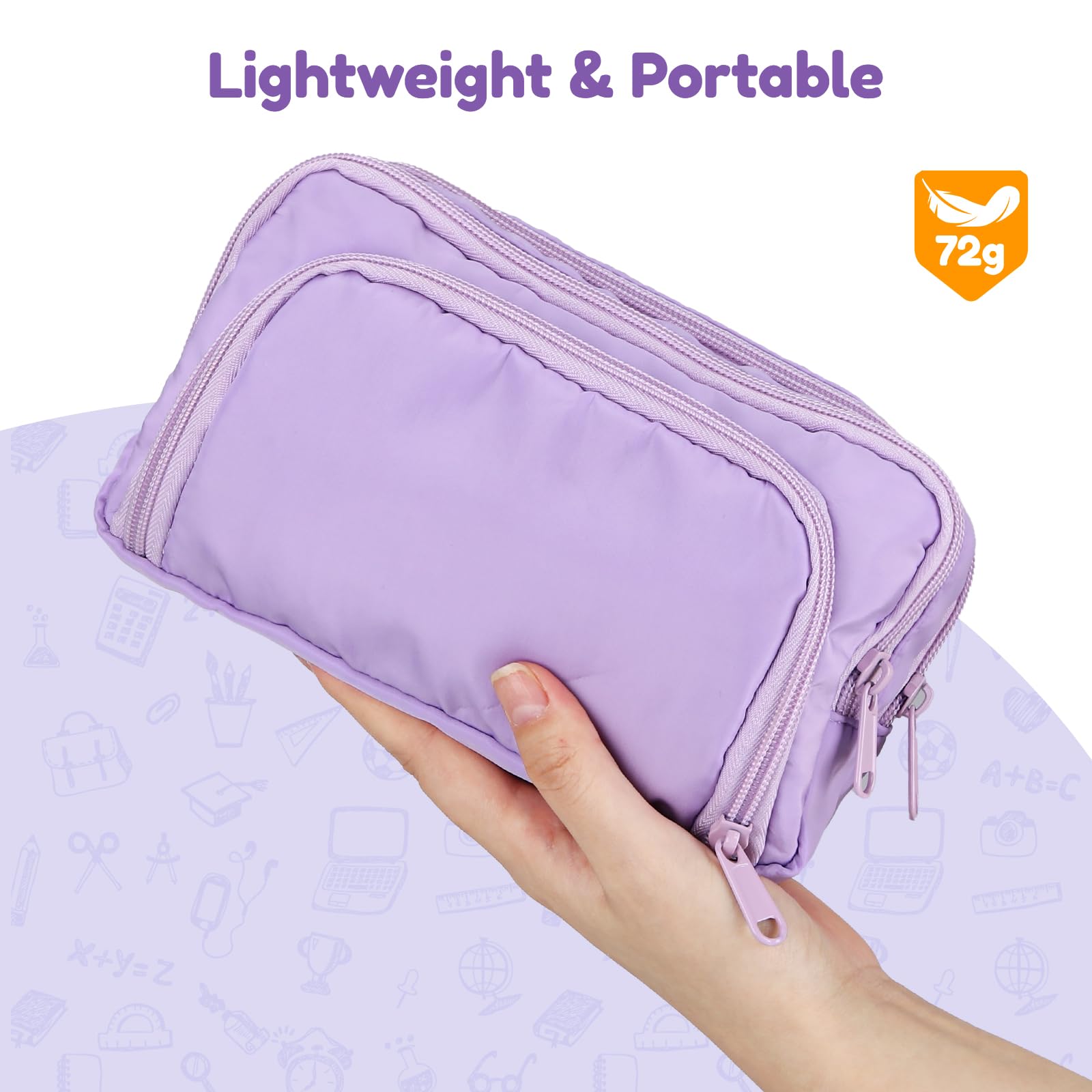 Euqvunn Large Capacity Pencil Case - 3 Compartments, Violet Polyester | 21x8x13CM 7