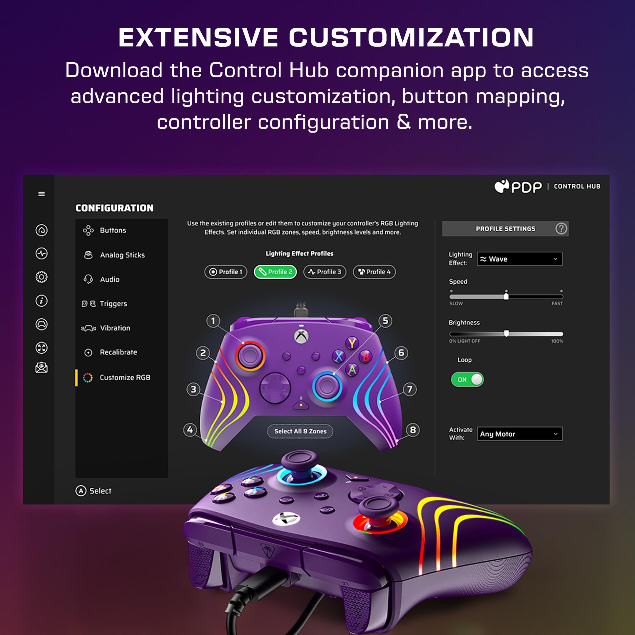 Turtle Beach Afterglow Wave Wired RGB Gaming Controller - Purple | Officially Licensed for Xbox & PC 3