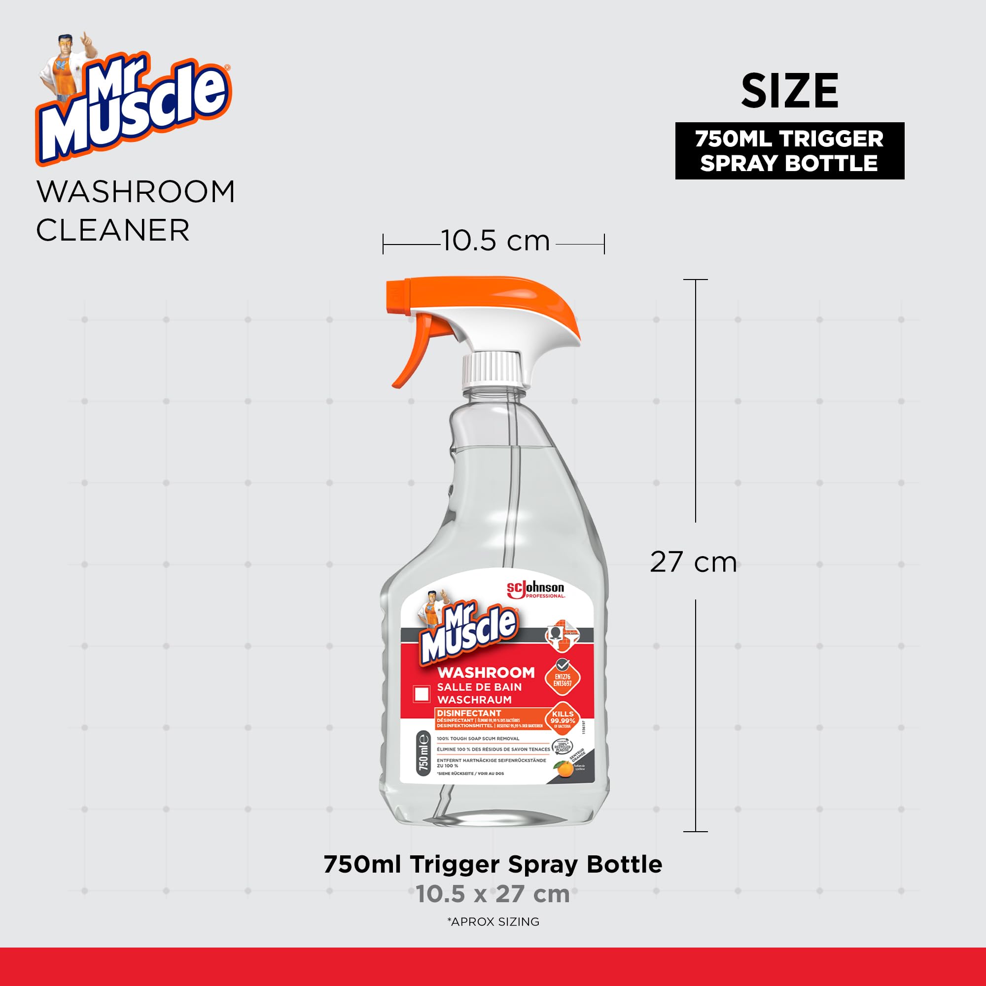 SC Johnson Professional Mr Muscle Washroom Cleaner - Hospital Grade Disinfectant | 750 ml Citrus Scent 3