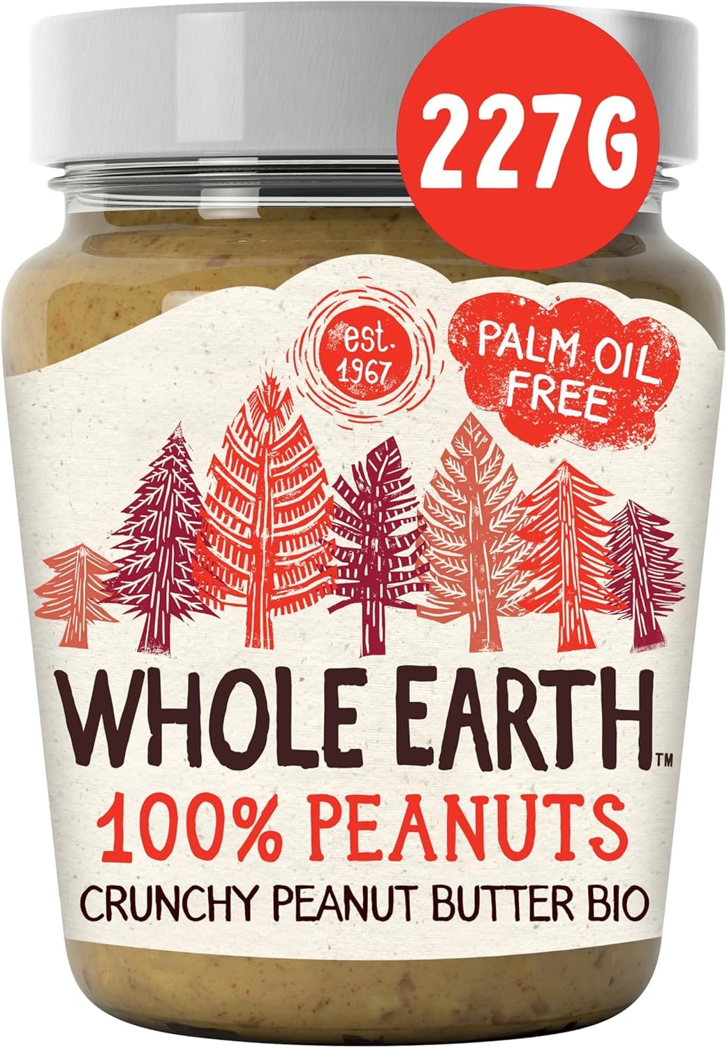 Whole Earth Bio-Erdnussbutter, knusprig, 6 Gläser à 227 g, 100 % Nüsse, ohne Zuckerzusatz, glutenfrei, vegan