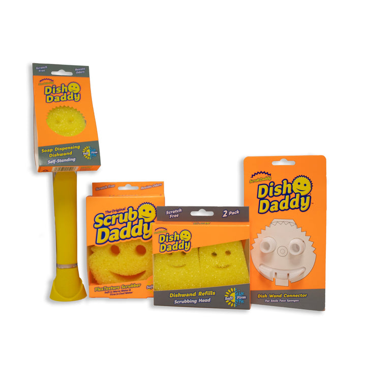 Scrub Daddy Dish Daddy Wand with Refill Heads, Sponge & Connector - Yellow