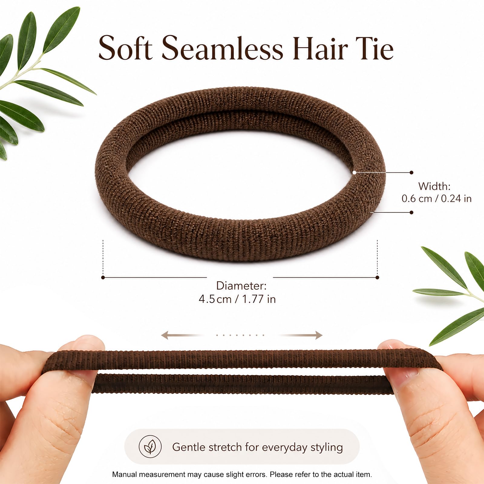Admygo Elastic Hair Ties - 50 Pack Seamless Thick Hair Ties | Dark Brown | High Elasticity