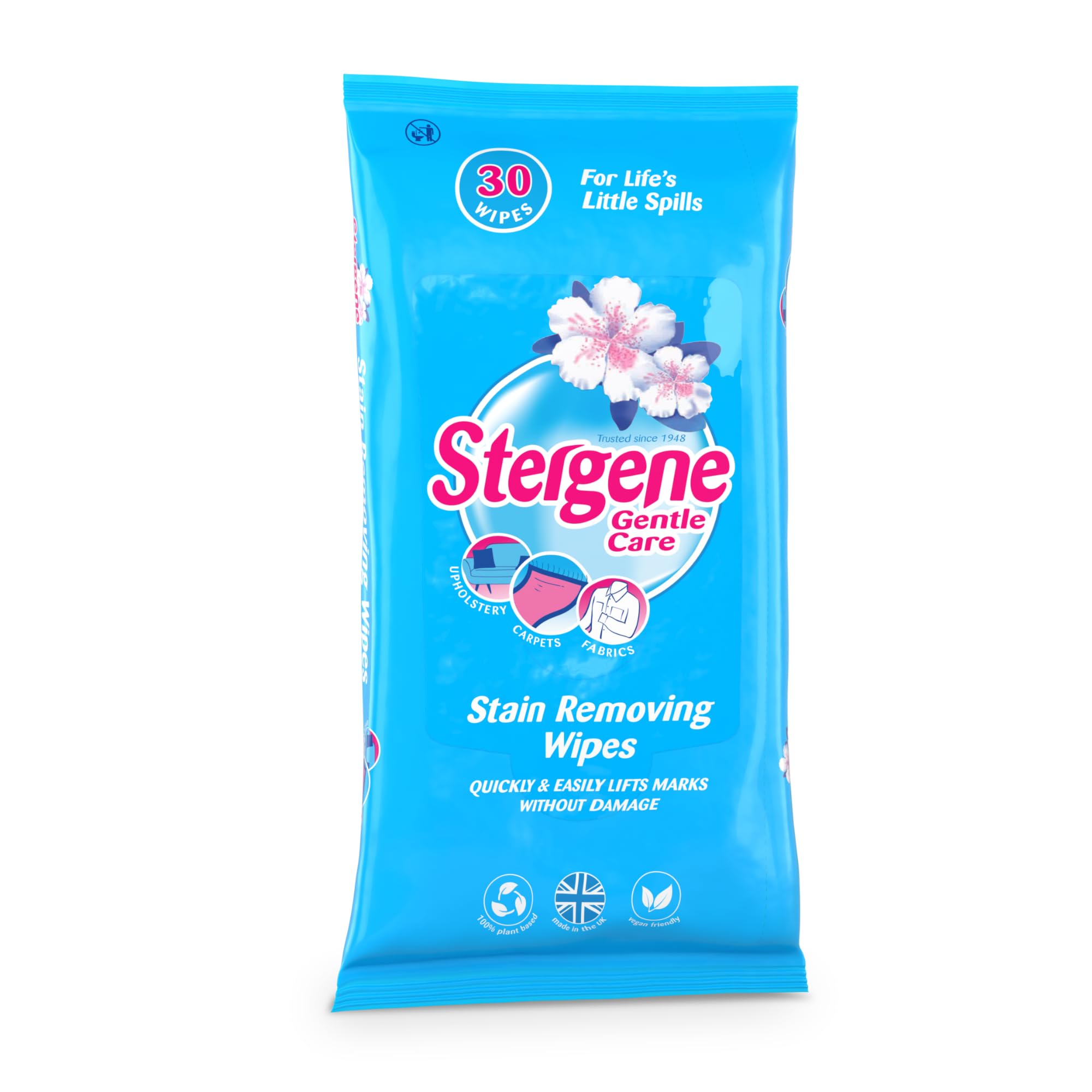 Stergene Gentle Care Fabric Stain Removing Wipes - Wool-Safe Cleaner | 30 Count | Lavender Scent 1