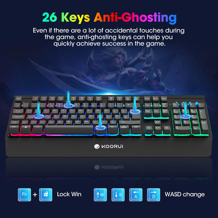 KOORUI Gaming Keyboard - Wired Mechanical Tactile Switch RGB Backlit 104-Key PC & Mac