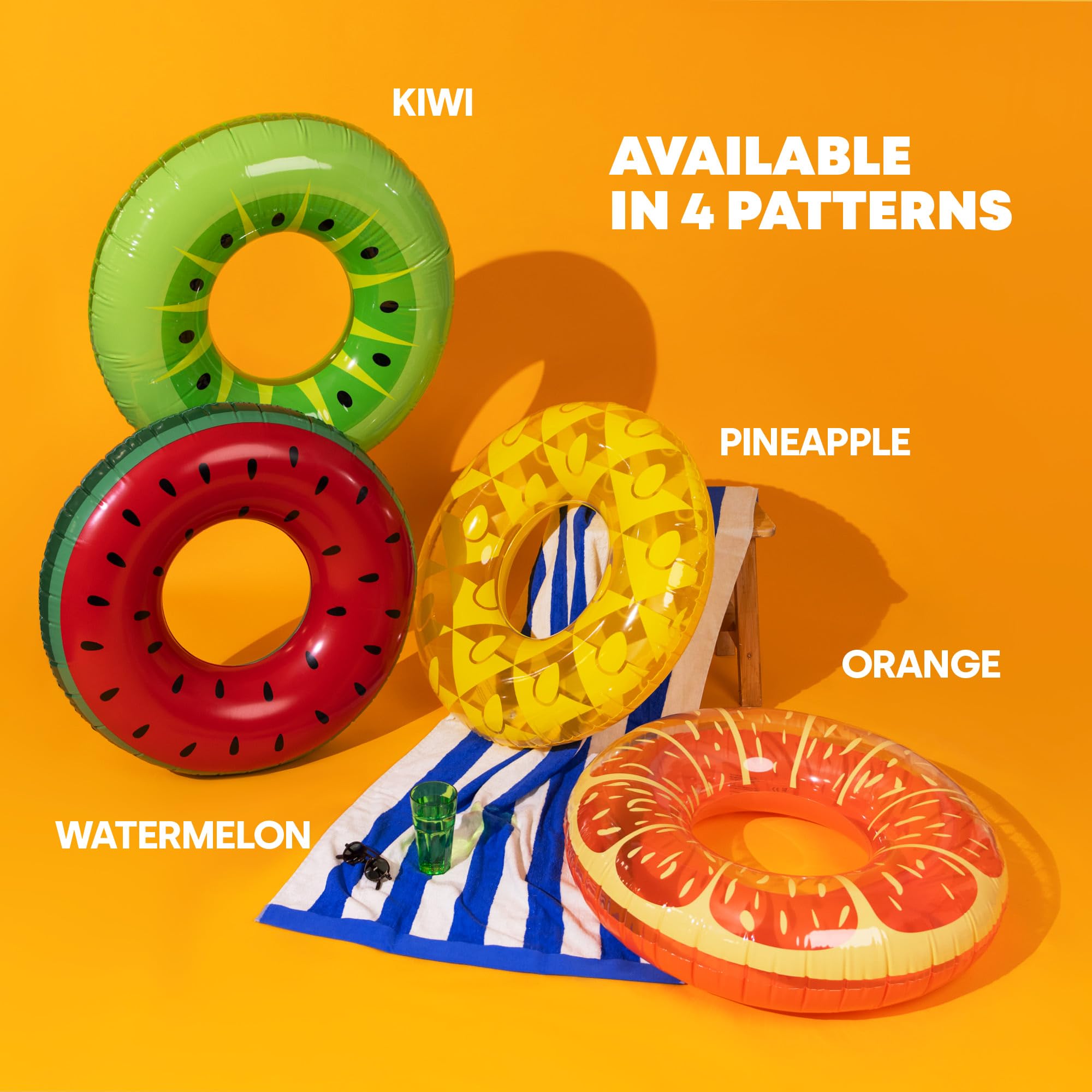 SPLASH! Inflatable Swimming Ring 90cm - Durable PVC, Supports 80kg | Fruit Design 8