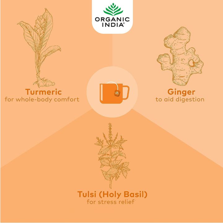 Organic India Tulsi Honey Chamomile Tea, Caffeine-Free, Certified Organic, Plant-Based, 175g