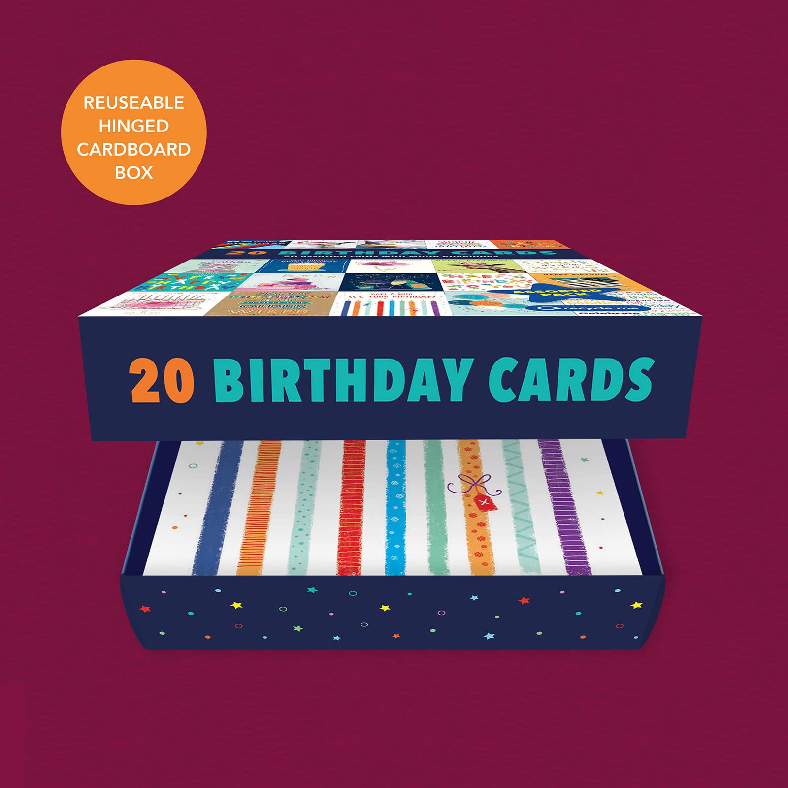 Piccadilly Greetings Assorted Birthday Cards Multipack - 20 Cards, 5x7 Inches, Unique Designs, White Envelopes 6