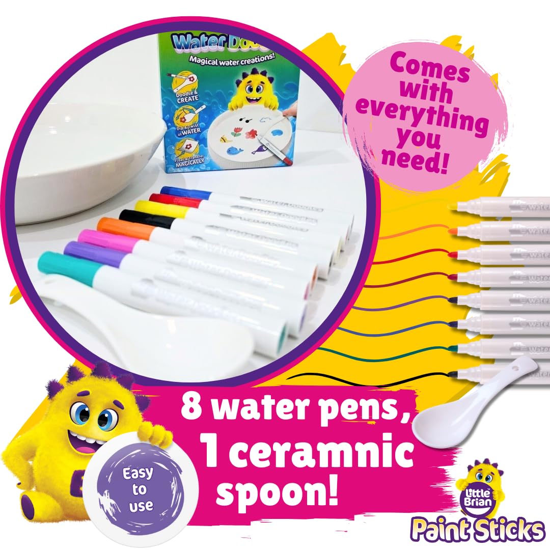 Little Brian Water Doodles - Magic Water Art Playset with 8 Pens & Ceramic Spoon