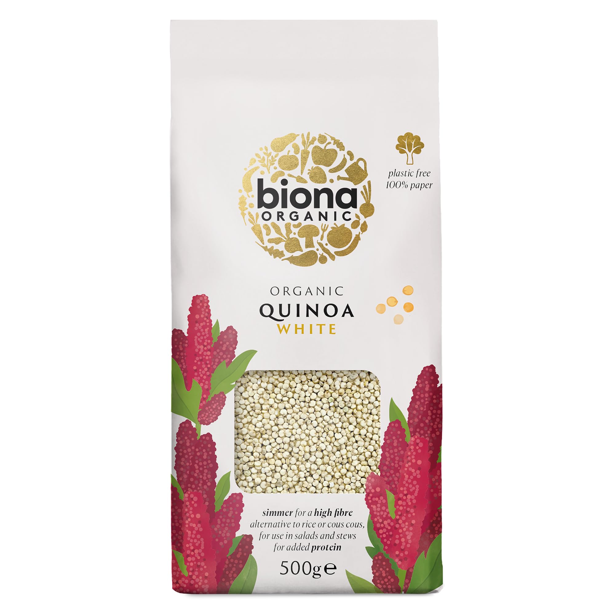 Biona Bio-Weißer Quinoa, 500 g – Bio-zertifiziert, vegan, gentechnikfrei, recycelbare Verpackung