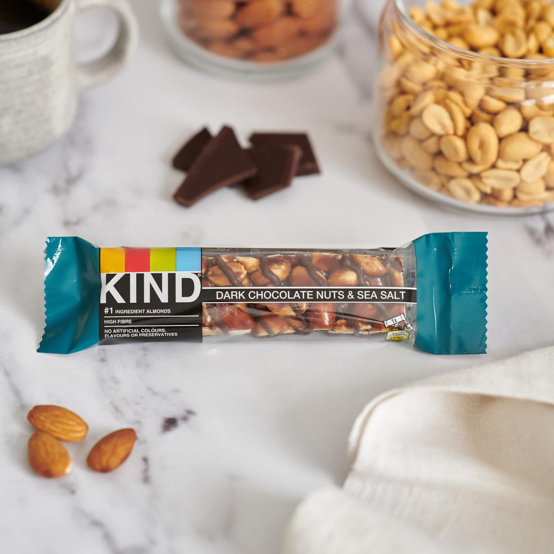 KIND - Dark Chocolate Nuts & Sea Salt Gluten Free Snack Bars, High Fibre, No Artificial Ingredients, 12 x 40g