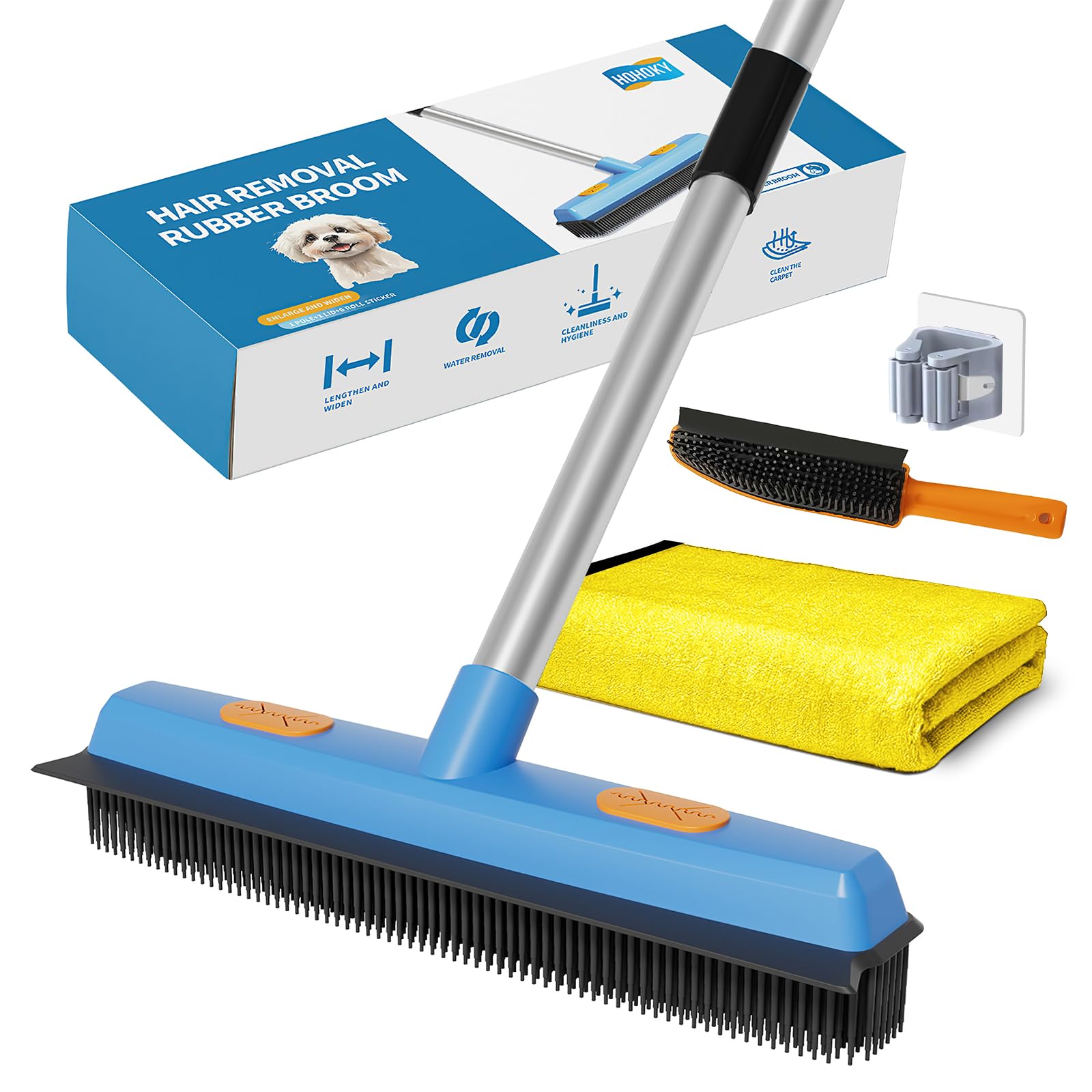Woobroo - Rubber Brush Pet Hair Removal Broom with Squeegee and 149cm Adjustable Handle 1