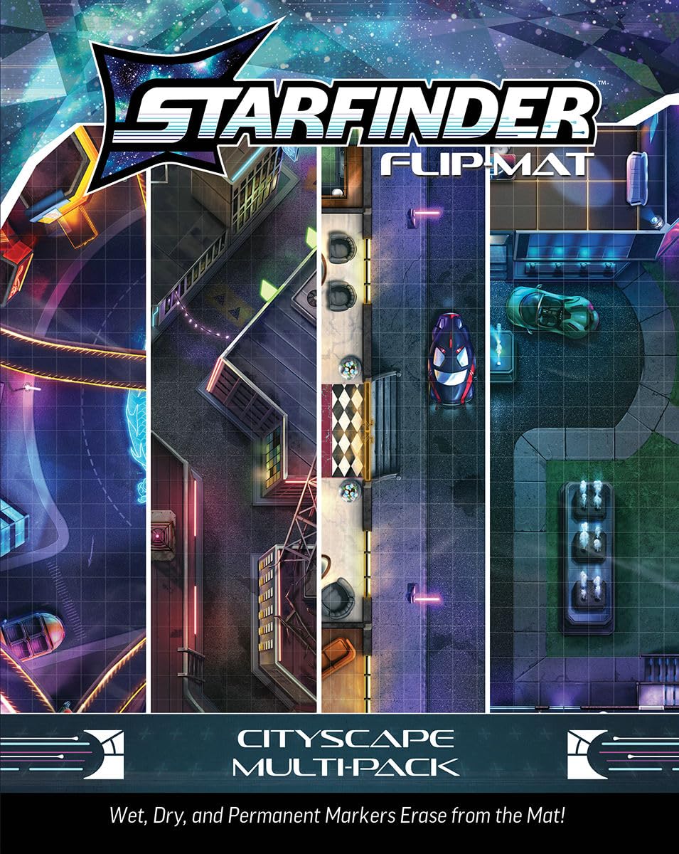 Paizo Starfinder Flip-Mat: Cityscape Multi-Pack | Double-Sided Tactical Maps | Multicolor Cardboard 1