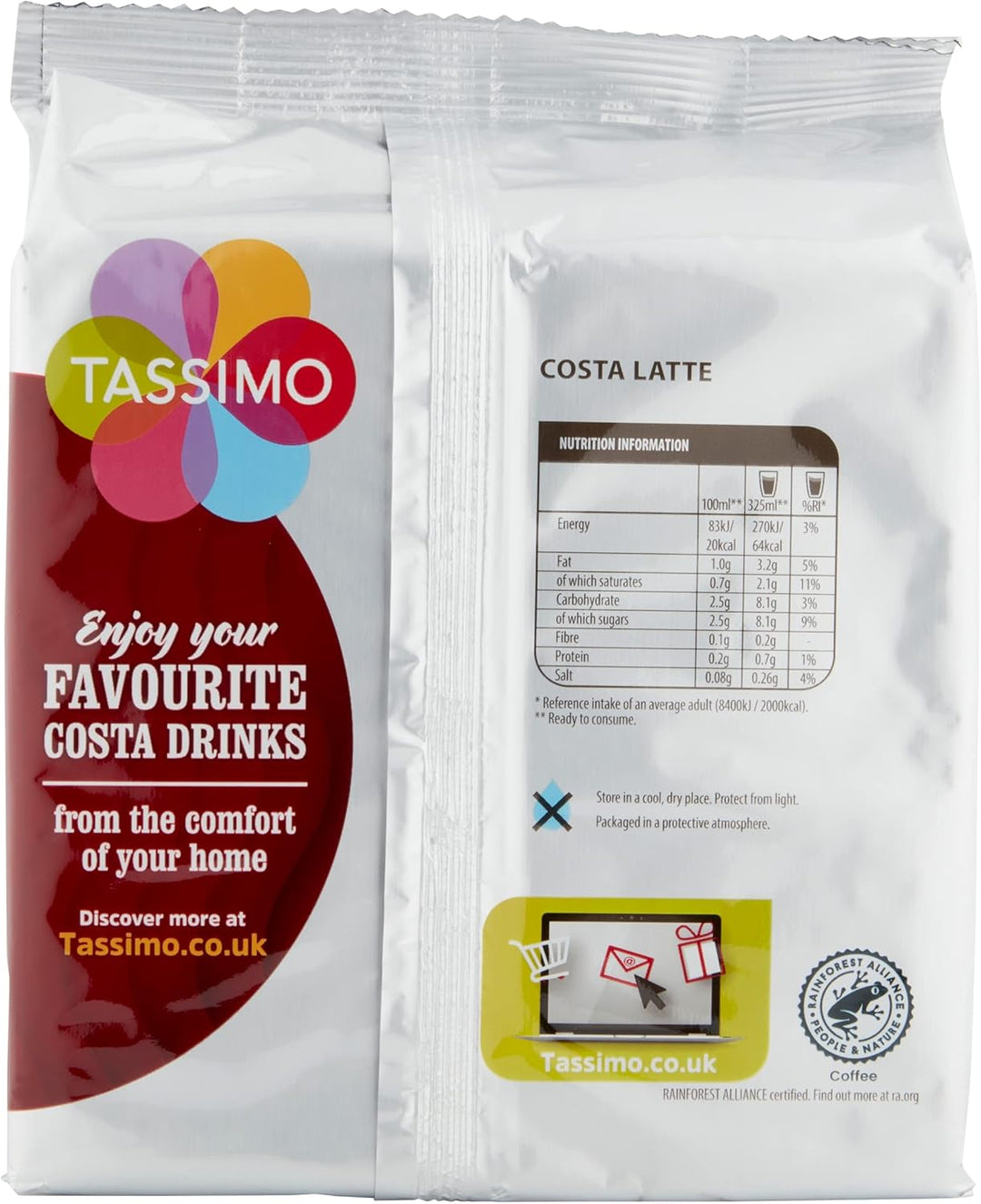 Tassimo Costa Latte Medium Roast Coffee Pods (Pack of 5, 40 Drinks Total)