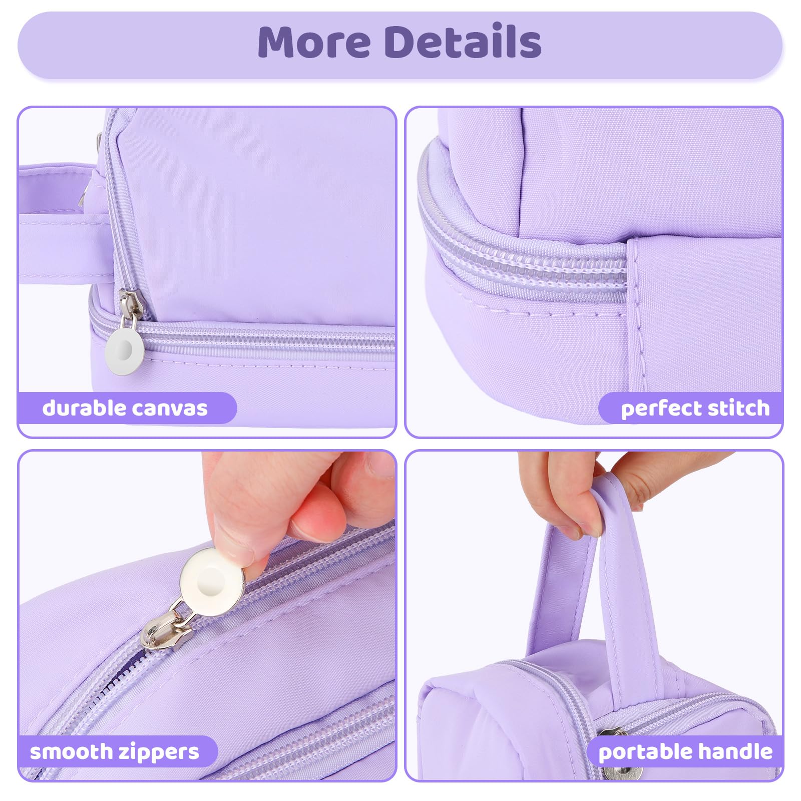 Alyvisun Large Capacity Pencil Case with 3 Compartments | Canvas Material | Purple 4