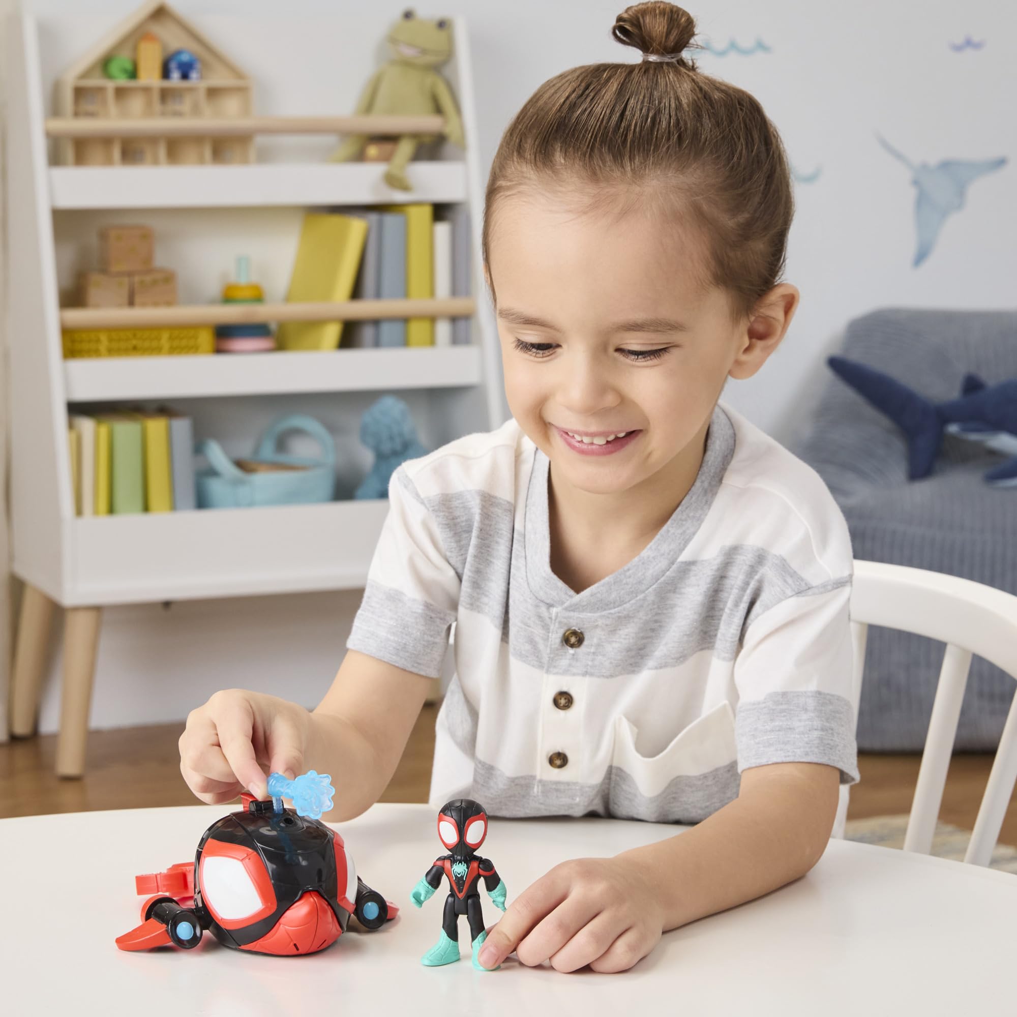 Spidey and His Amazing Friends Water-Webs Spin Dolphin Submarine Toy - Miles Morales Action Figure & Vehicle Playset, Ages 3+ 5