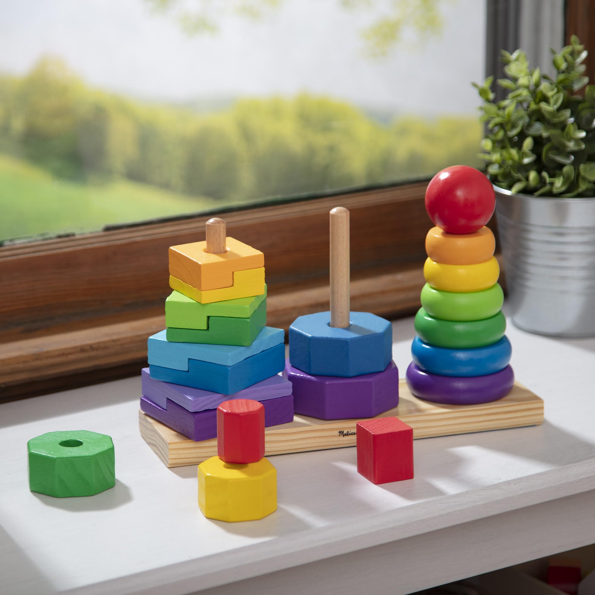 Melissa & Doug Geometric Stacker Wooden Development Toy | Ages 2-4 | Builds Motor Skills 9