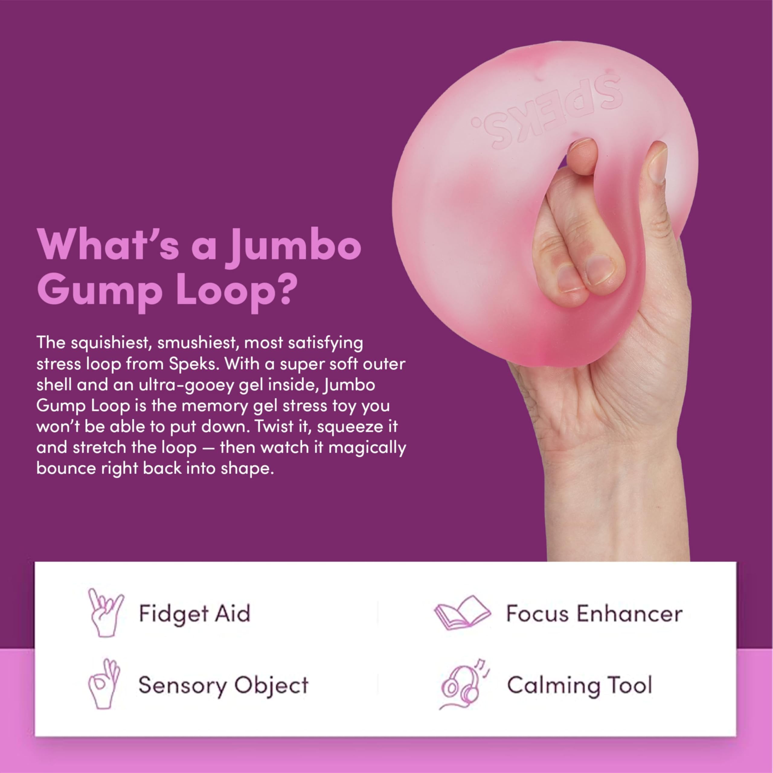 Speks Gump Jumbo Loop Gel-Filled Stress Ball - Ultra-Squishy Fidget Toy | Pink | Large 1 Loop 3