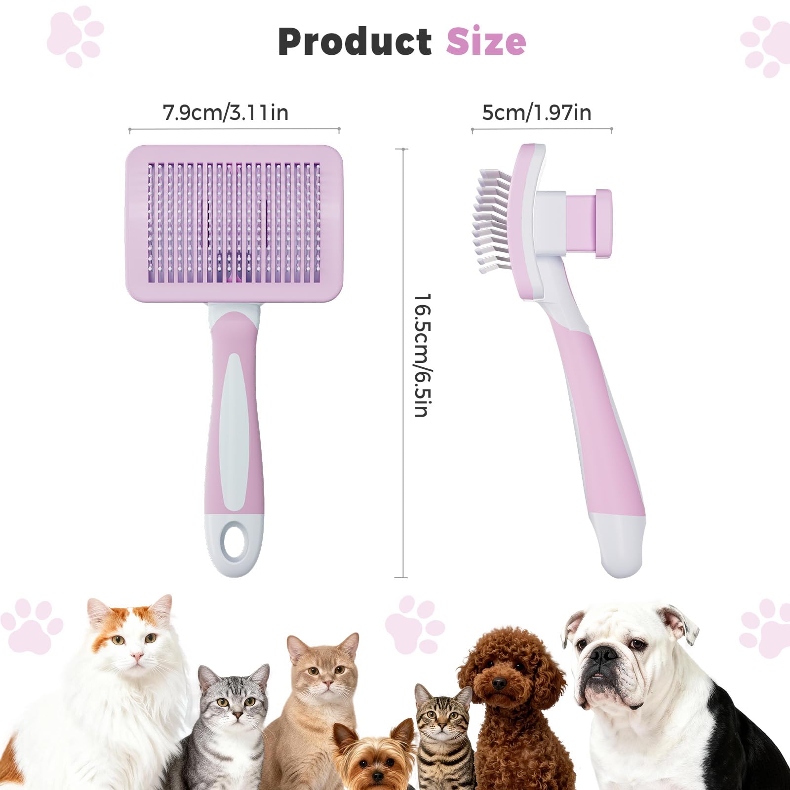Diboniur Pet Brush - Self-Cleaning | Pink | Reduces Shedding for Long & Short Hair