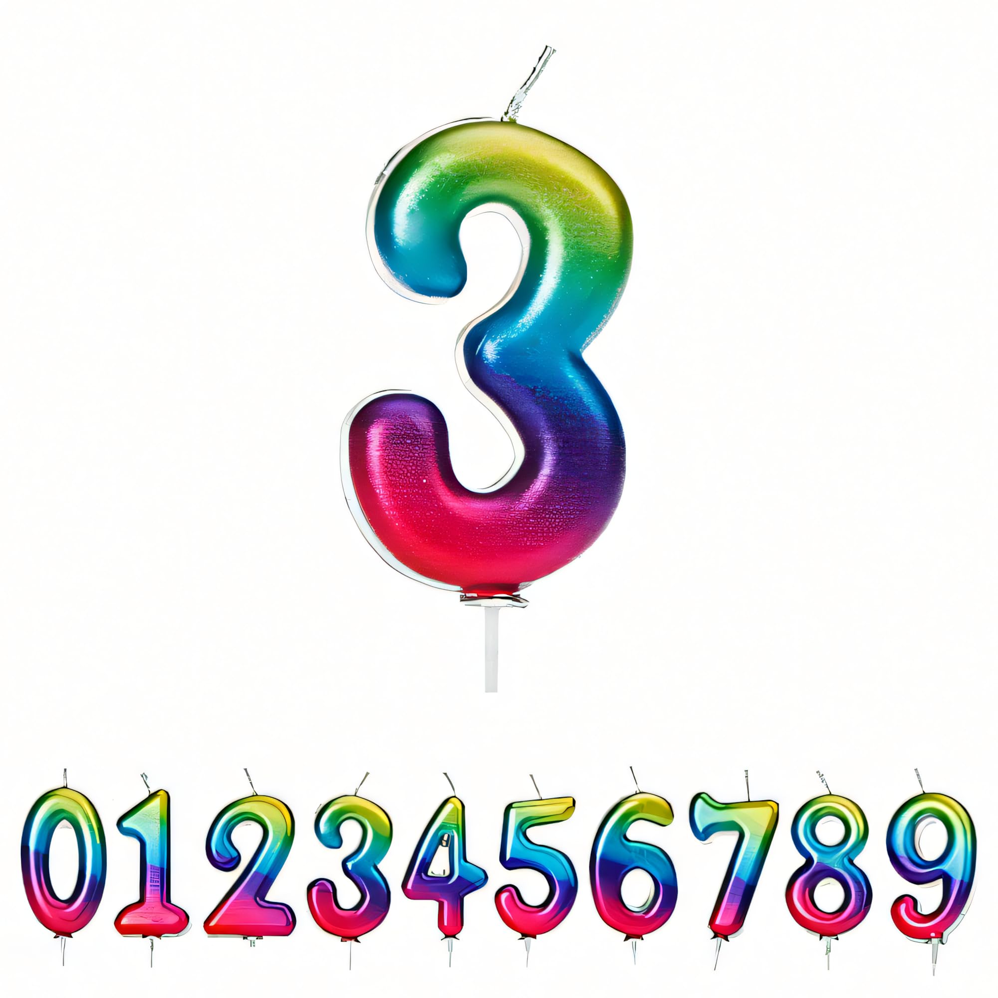 Anniversary House Colourful Rainbow Metallic Candle Number 3 Cake Candle | 7cm Tall | Unscented Wax 2