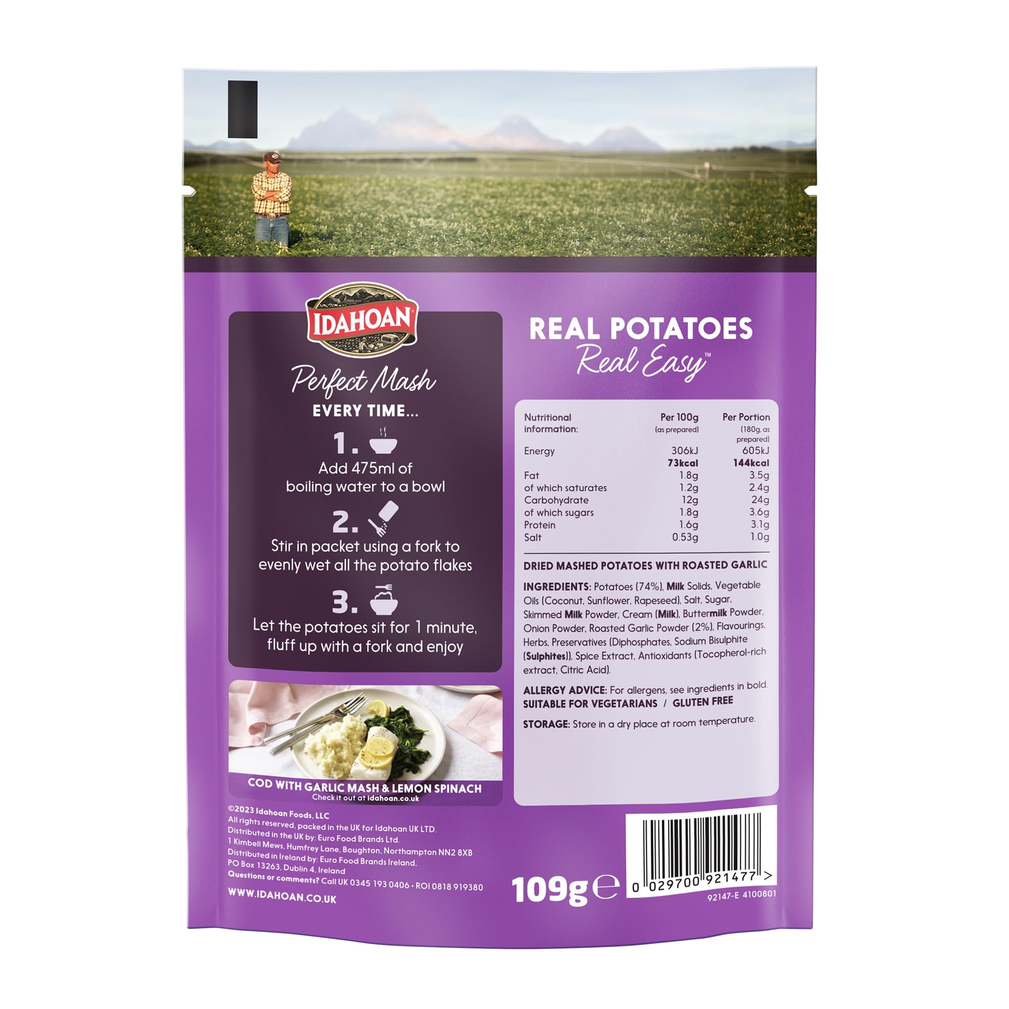 Idahoan Roasted Garlic Mash Potato - Gluten Free Vegetarian | Pack of 12 | 1308g 2