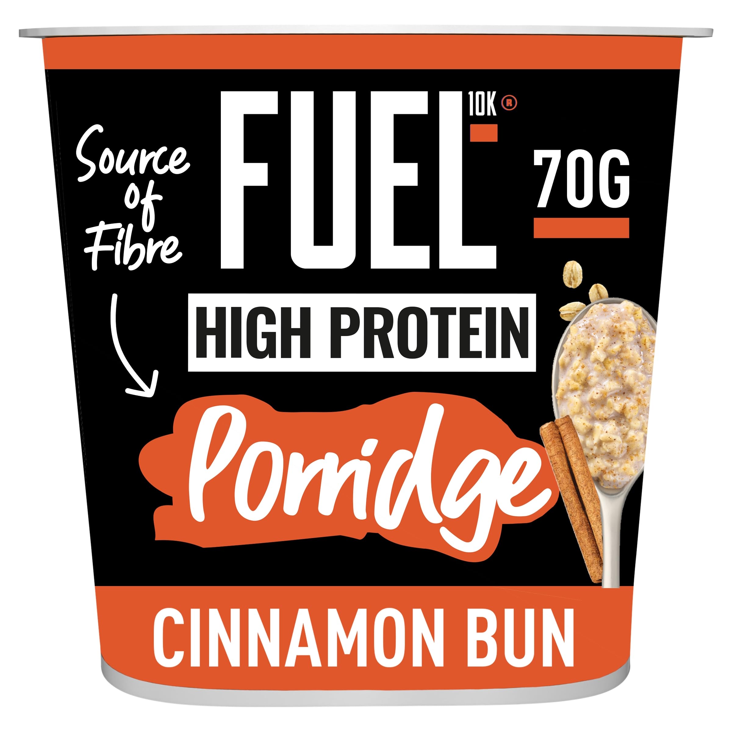 FUEL10K High Protein Cinnamon Bun Porridge Pot - 13g Protein, Wholegrain Oats | 8 Pack of 70g 7
