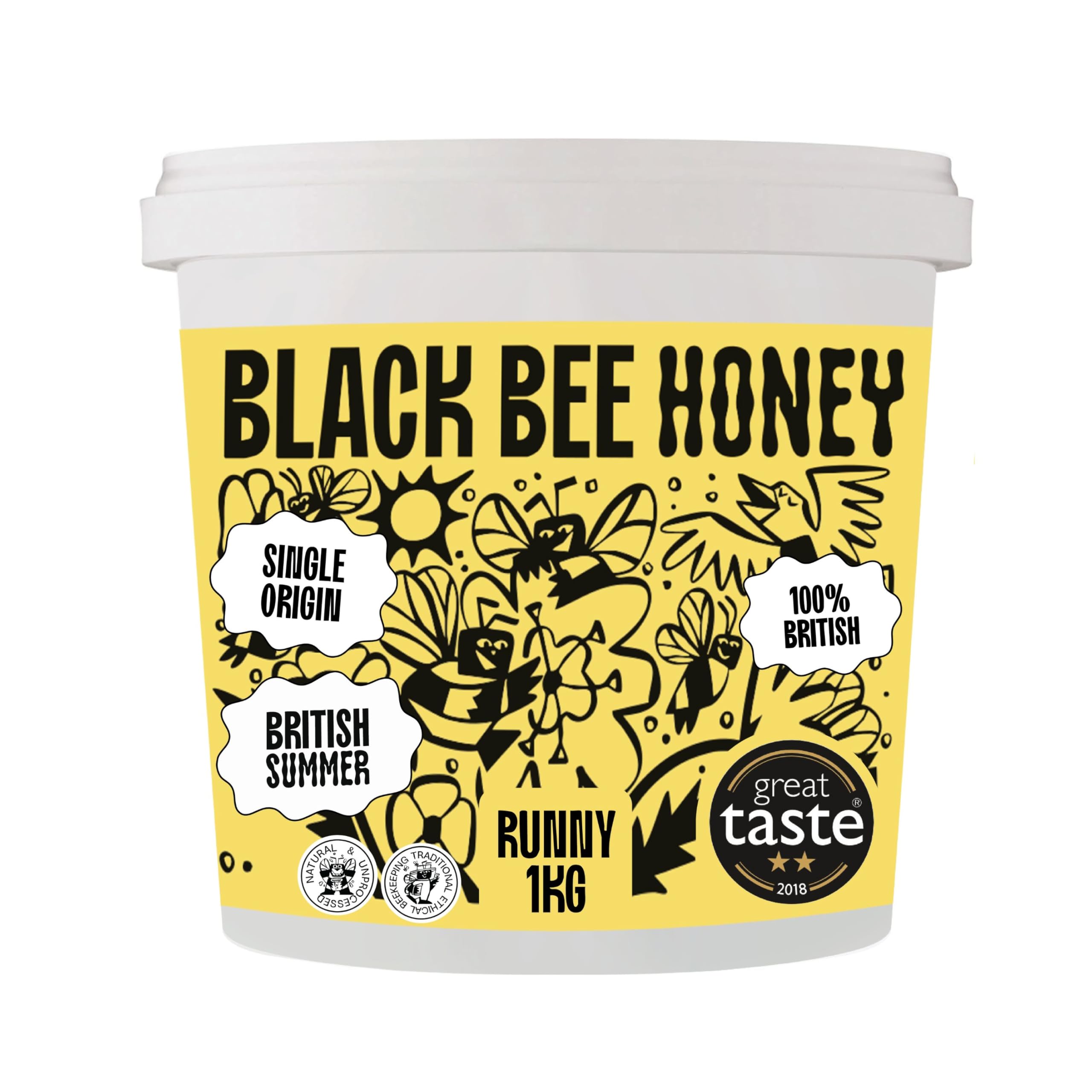 Black Bee Honey British Summer Honey - Pure & Natural, Unprocessed | 1 kg Tub