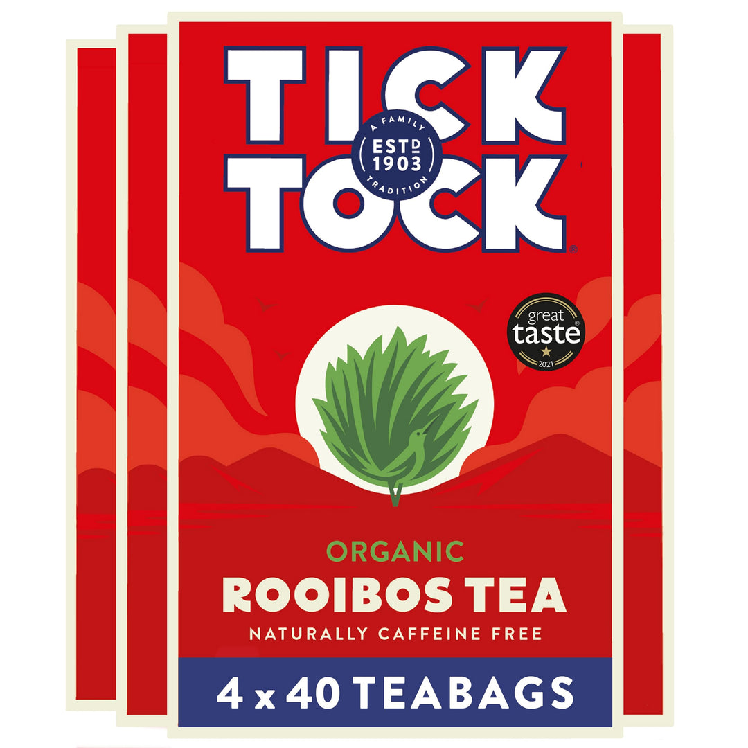 Tick Tock Organic Rooibos Tea, Caffeine-Free, 160 Tea Bags (4 x 40)