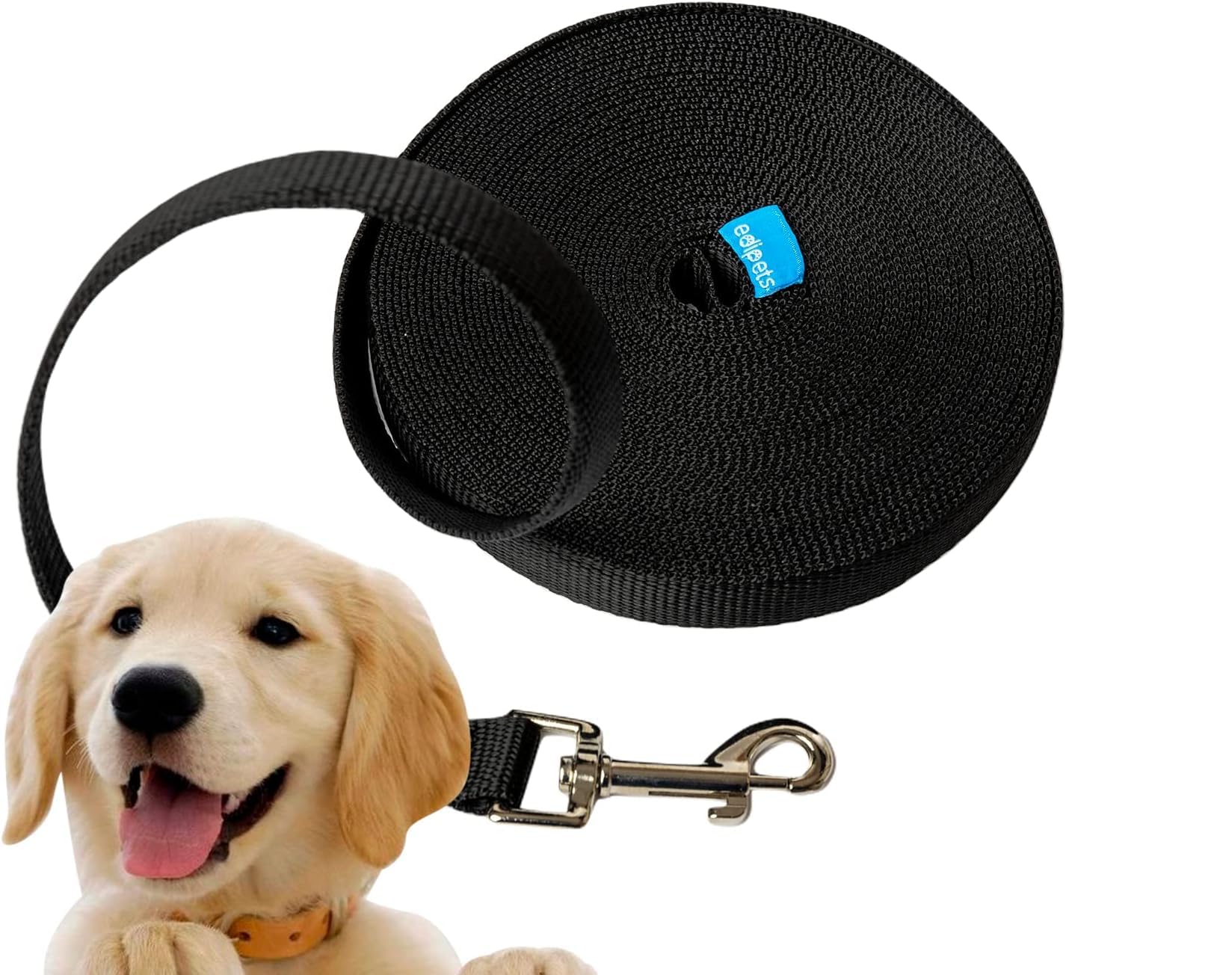 Edipets Durable Nylon Dog Training Lead - 10m Length | Stainless Steel Carabiner | Black