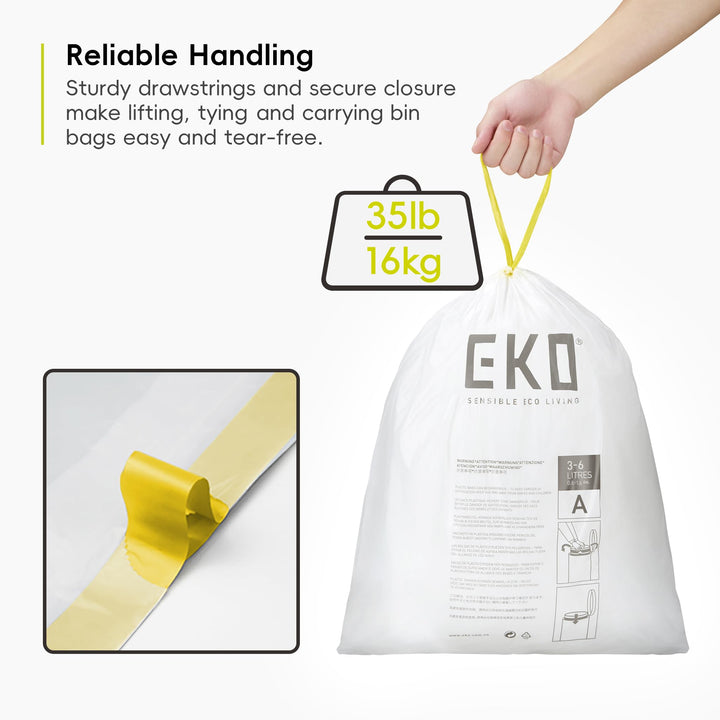 EKO - Extra Strong Heavy Duty Bin Liners 3-6L - White Trash Bags