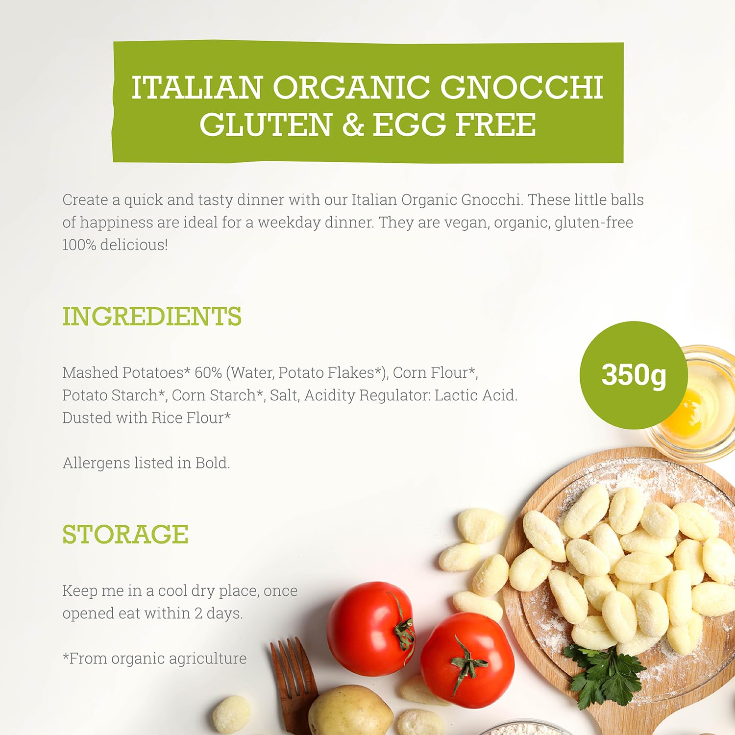 Mr Organic Gluten Free Gnocchi - Organic, Non-GMO, Preservative Free | 350g Pack