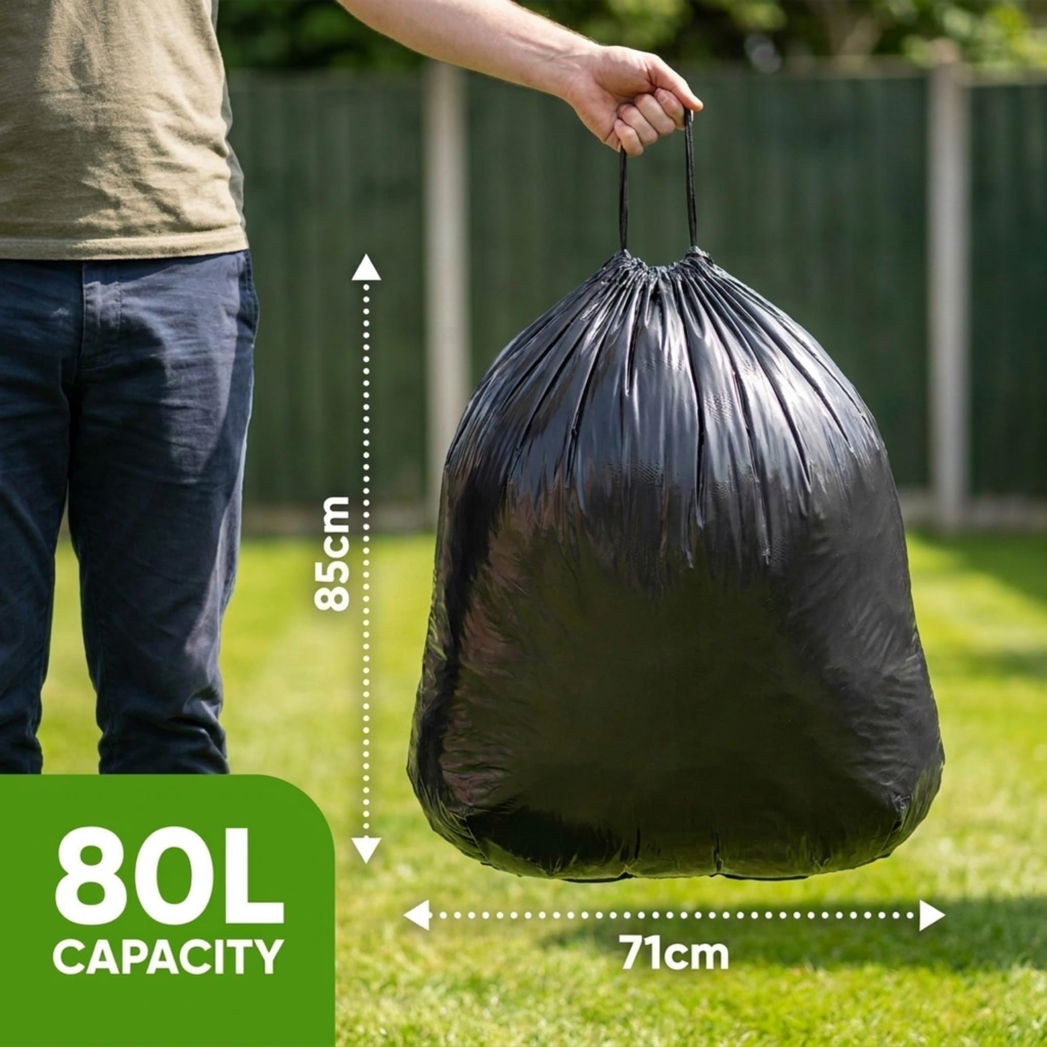 EcoBag Ultimate Embossed Drawstring Bin Liners - 80L Capacity, Heavy Duty, Recycled Material | 10 Count 2