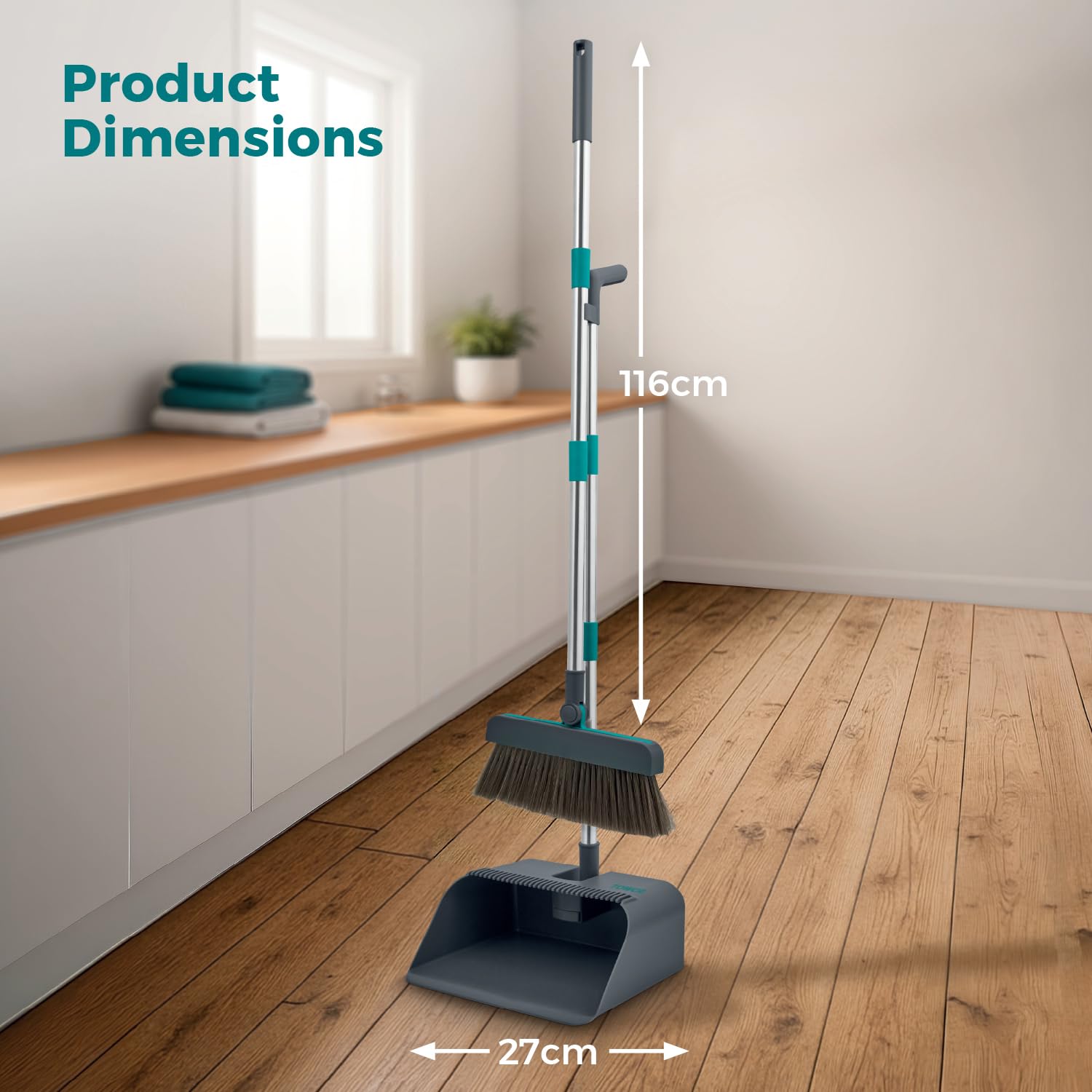 Tower 3-in-1 Dustpan and Brush Set with Squeegee | Upright Storage | 116cm Handle 6