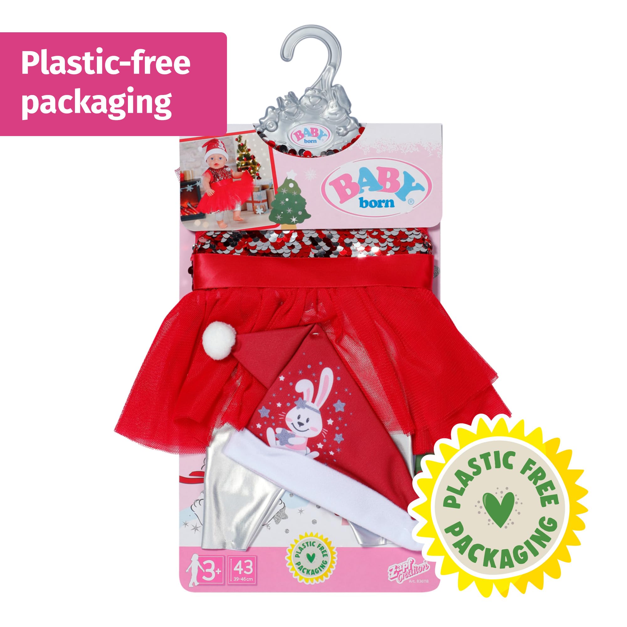 BABY born Christmas Dress - Festive Outfit with Sequins, Leggings & Hat for 43cm Dolls 16