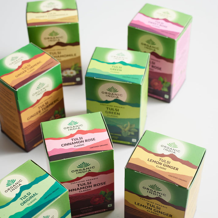 Organic India Tulsi Honey Chamomile Tea, Caffeine-Free, Certified Organic, Plant-Based, 175g