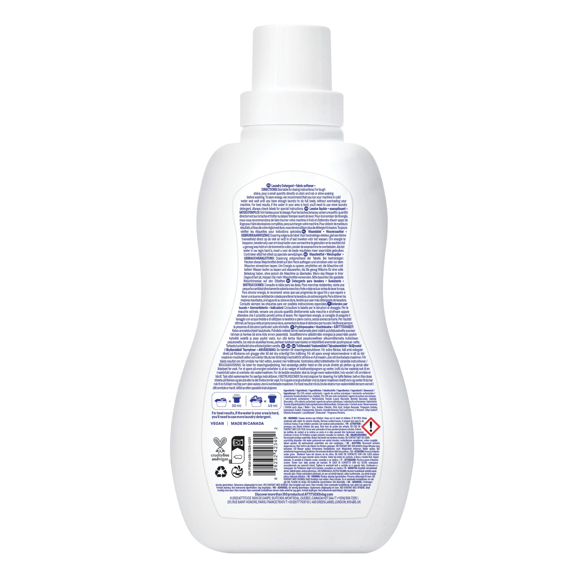 ATTITUDE 2-in-1 Laundry Detergent & Fabric Softener - Plant- & Mineral-Based, Mountain Fresh 6
