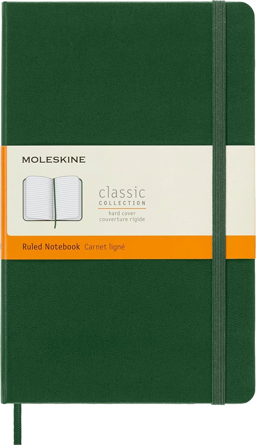 Moleskine Classic Notebook - Hard Cover | Ruled Pages | Large 13x21cm | 240 Pages | Myrtle Green