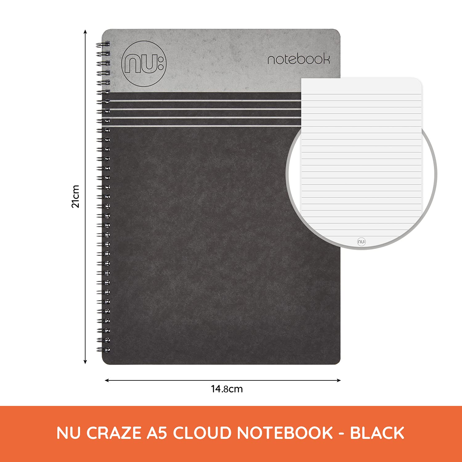 nu: Craze Cloud Range A5 Wirebound Notebook - Black Cover | 110 Pages 80gsm Ruled | Perforated 2