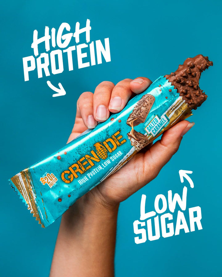 Grenade High Protein Bar - Chocolate Chip Salted Caramel, 20g Protein, Low Sugar (12 x 60g Bars)
