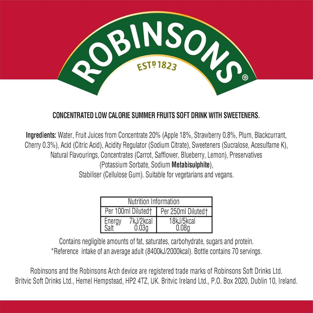 Robinsons Summer Fruits No Added Sugar Squash 1.75L