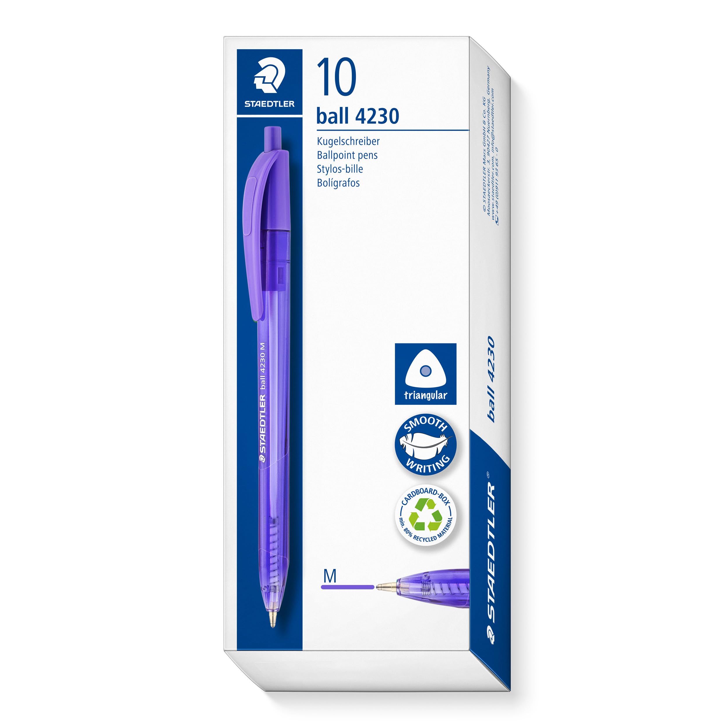 STAEDTLER 4230 M-6 Retractable Ballpoint Pen - 1.0mm Medium Point, Purple Ink | Box of 10