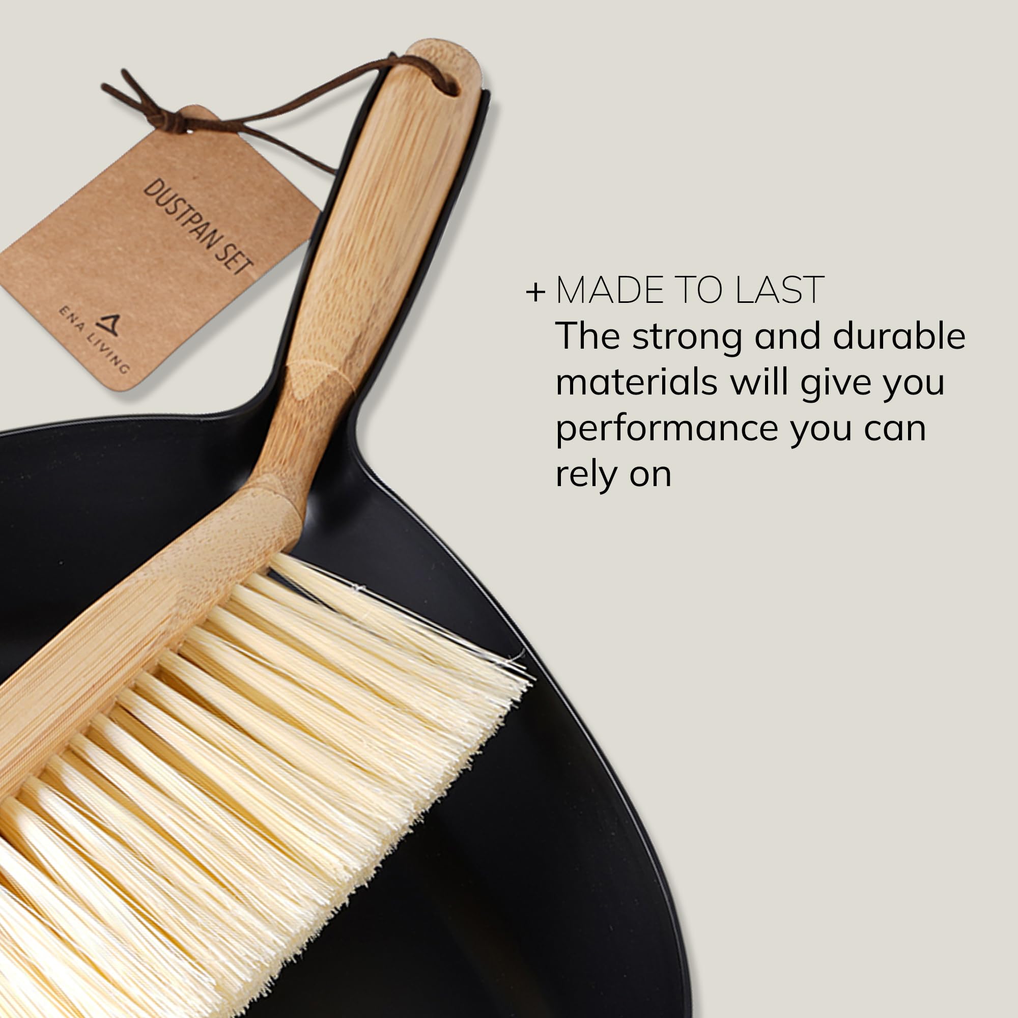ENA Living Bamboo Dustpan & Brush Set - Eco-Labelled | Durable & User Friendly 4
